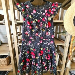 Monique Lhuillier Black Embroidered Tulle A-Line Flounce Mini Dress Sz 10 NWT